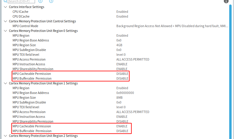 CubeMX的MPU配置界面